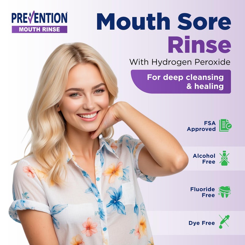 PHS Brands Prevention Mouth Sore Mouth Rinse, Canker Sore Treatment, Oral Pain Relief Mouthwash for Ulcers and Sores, Braces, with Hydrogen Peroxide, Alcohol-Free, Fluoride Free, 16 oz, Soothing Mint, 1 Pack - Image 2