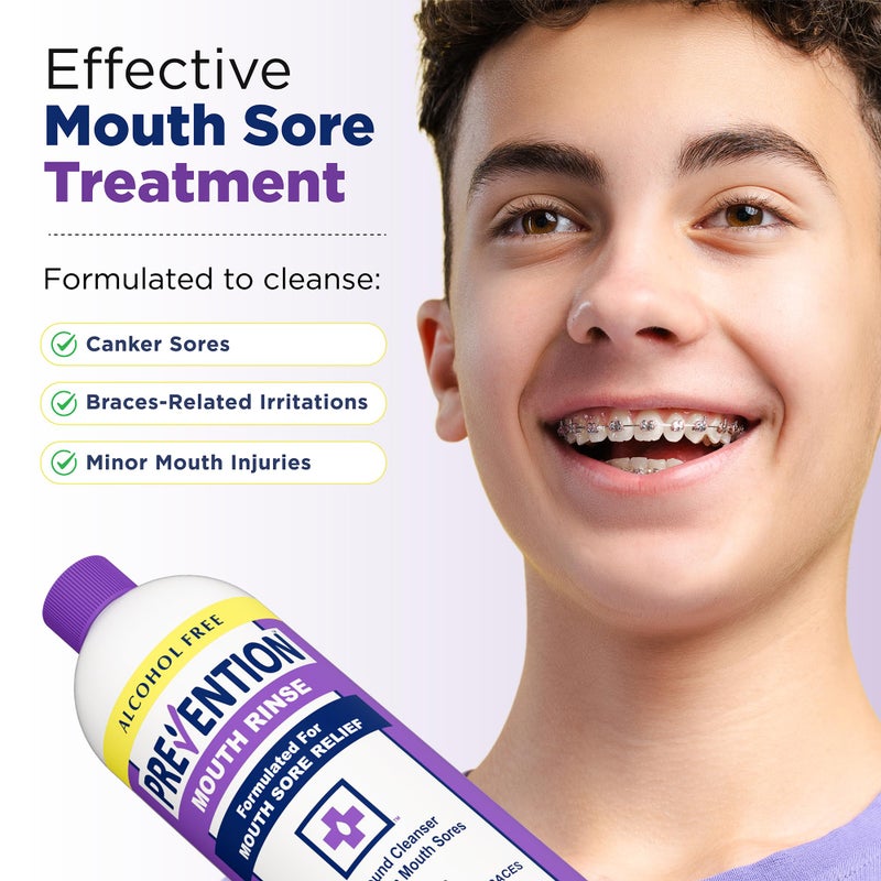 PHS Brands Prevention Mouth Sore Mouth Rinse, Canker Sore Treatment, Oral Pain Relief Mouthwash for Ulcers and Sores, Braces, with Hydrogen Peroxide, Alcohol-Free, Fluoride Free, 16 oz, Soothing Mint, 1 Pack - Image 4