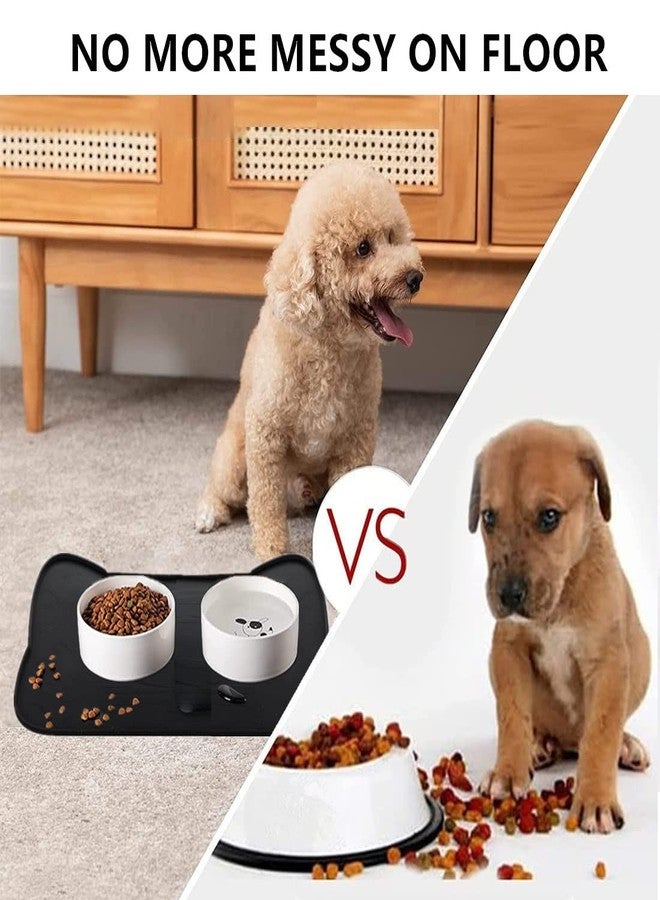 IYYI Cat Food Mat, Silicone Pet Food Mat for Floor, Waterproof Non Slip Pet Feeding Mat, Raised Edge Cat Bowl Mat to Stop Food Spills and Water Messes (Black+M) - Image 2