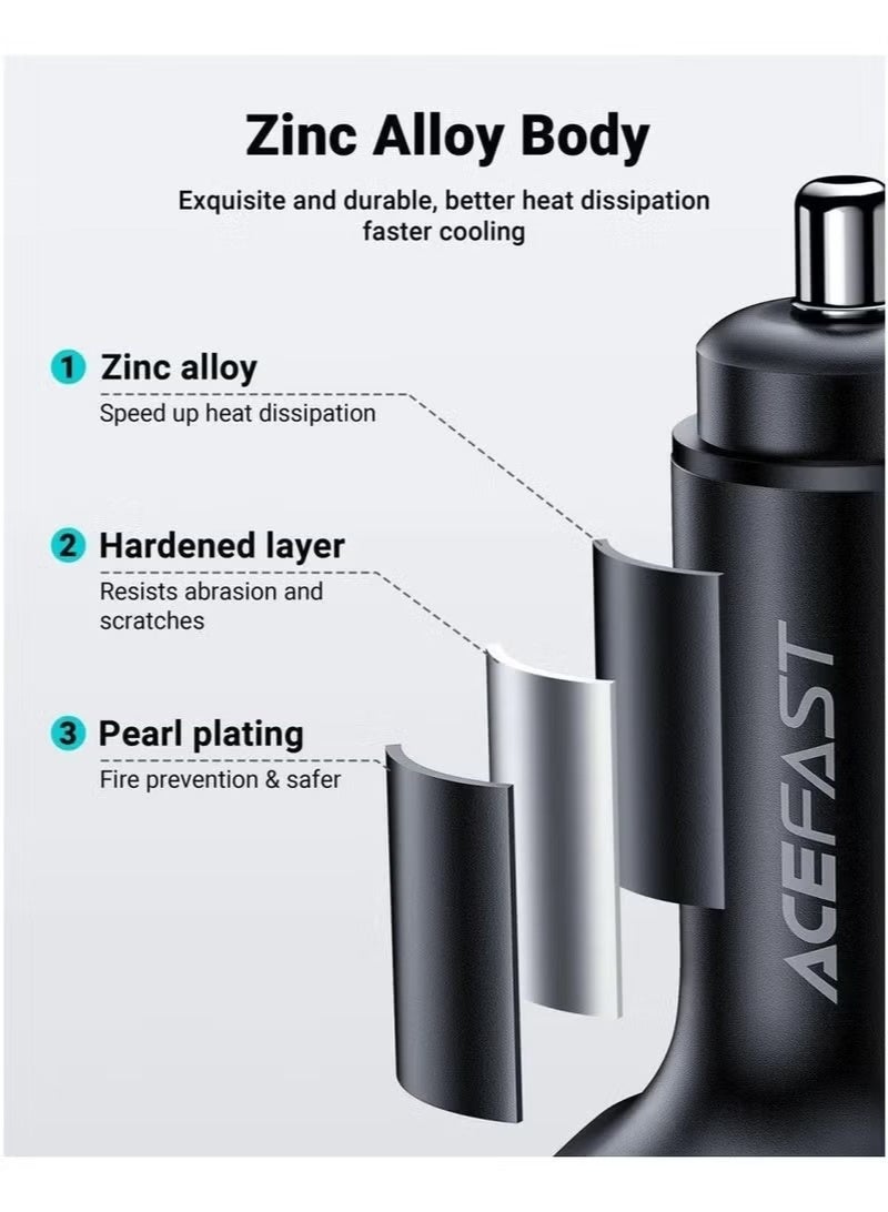 ACEFAST Fast Charge Car Charger B5 – 101W with 2x USB-C + USB-A Ports, Quick Charging for iPhone, Android, Tablets, Laptops – Ultra-Fast Power Delivery, Smart Overload Protection, Compact & Durable Design for Travel - Image 2