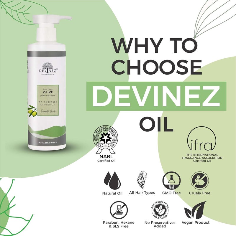 Devinez Olive Cold Pressed Oil Jaitun Ka Tel 250ml NABL IFRA Certified with FlipTop Cap and Hair Applicator 100 Pure Natural Undiluted Moisturizes Skin Fights Signs Of Aging Improves Skin Health Hair Healthy - Image 2