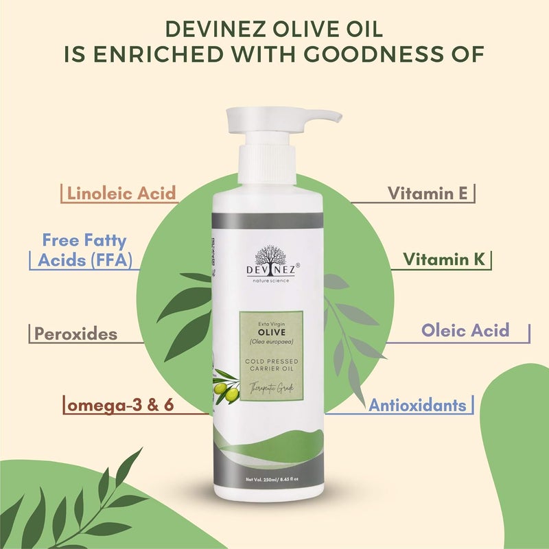 Devinez Olive Cold Pressed Oil Jaitun Ka Tel 250ml NABL IFRA Certified with FlipTop Cap and Hair Applicator 100 Pure Natural Undiluted Moisturizes Skin Fights Signs Of Aging Improves Skin Health Hair Healthy - Image 4