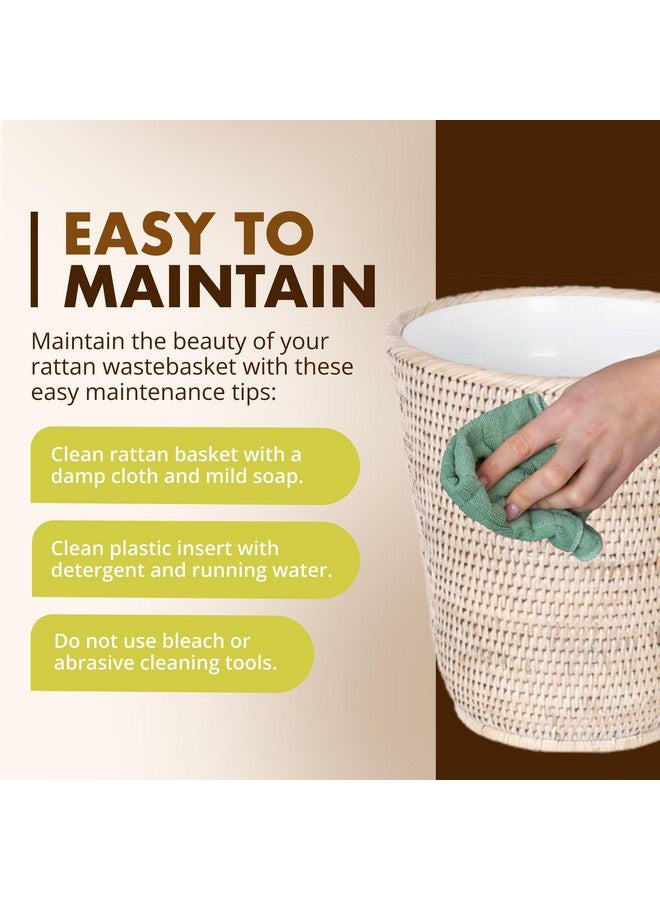 Kouboo سلة مهملات كوبا لا جولا من الروطان مع إدخال بلاستيكي، مصنوعة يدويًا، سلة قمامة، سلة مهملات صغيرة، غرفة نوم، حمام، طاولة زينة، سيارة متنقلة، سكن طلاب، بيضاء مغسولة - Image 5