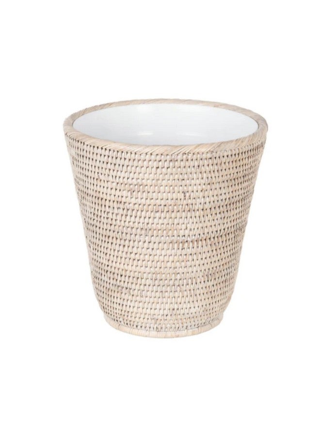 Kouboo سلة مهملات كوبا لا جولا من الروطان مع إدخال بلاستيكي، مصنوعة يدويًا، سلة قمامة، سلة مهملات صغيرة، غرفة نوم، حمام، طاولة زينة، سيارة متنقلة، سكن طلاب، بيضاء مغسولة - Image 1