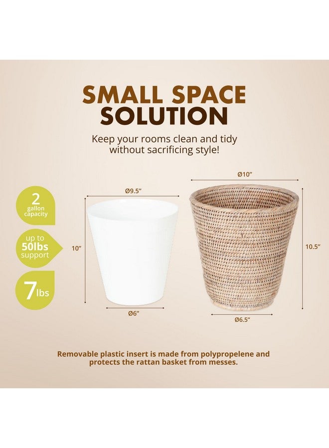 Kouboo سلة مهملات كوبا لا جولا من الروطان مع إدخال بلاستيكي، مصنوعة يدويًا، سلة قمامة، سلة مهملات صغيرة، غرفة نوم، حمام، طاولة زينة، سيارة متنقلة، سكن طلاب، بيضاء مغسولة - Image 4