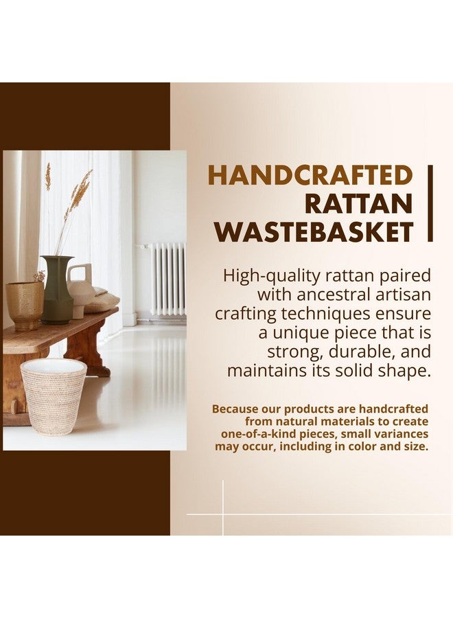 Kouboo سلة مهملات كوبا لا جولا من الروطان مع إدخال بلاستيكي، مصنوعة يدويًا، سلة قمامة، سلة مهملات صغيرة، غرفة نوم، حمام، طاولة زينة، سيارة متنقلة، سكن طلاب، بيضاء مغسولة - Image 2