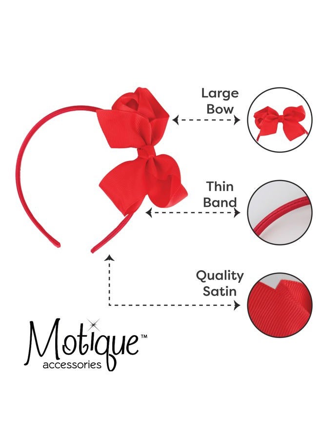 Motique Accessories Little Girls Headband With Side Grosgrain Bow - Red - Image 4