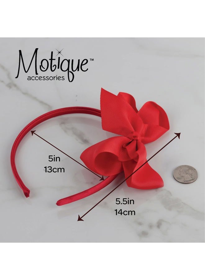 Motique Accessories Little Girls Headband With Side Grosgrain Bow - Red - Image 5