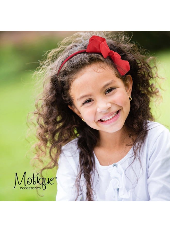 Motique Accessories Little Girls Headband With Side Grosgrain Bow - Red - Image 3