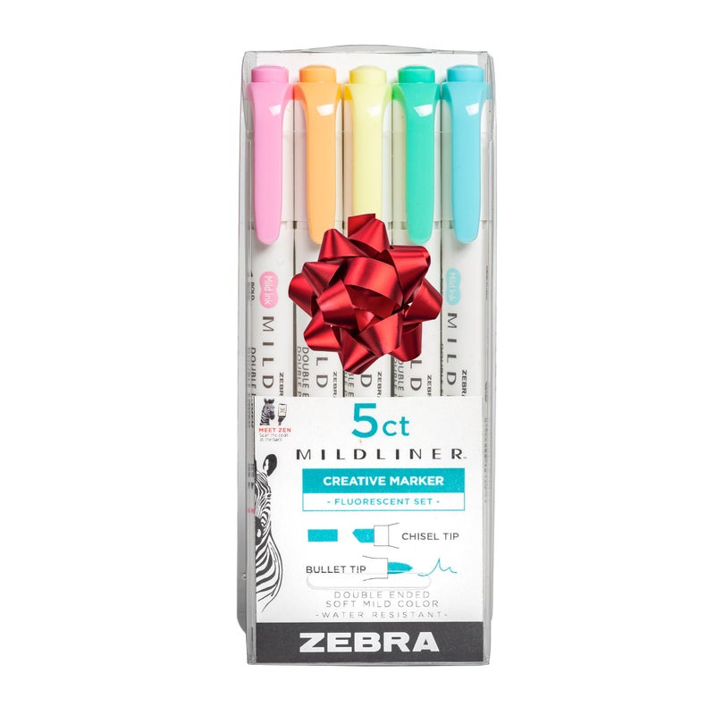 Zebra Pen Mildliner Dual-Tip Highlighter Marker Set, Broad and Fine Point Tips, No Bleed, Ideal for Bible Highlighting and Giftable Art Supplies, Assorted Fluorescent Ink Colors, 5-Pack (78105) - Image 1