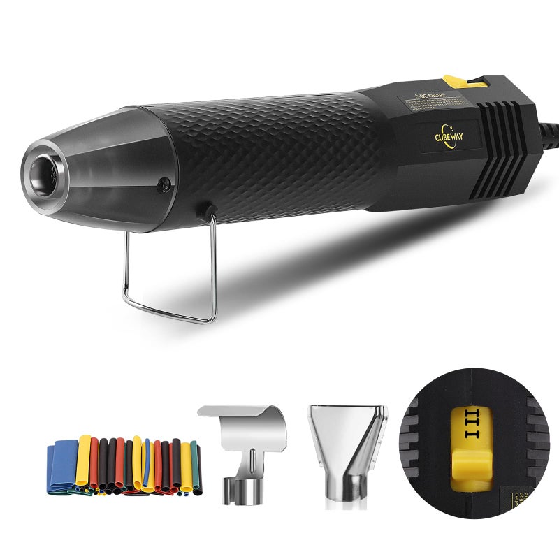 CUBEWAY Mini Heat Gun with 6.56FT Long Cable, CUBEWAY 350W Dual-Temp 392~662°F Heat Shrink Gun with Reflector Nozzle and Shrinking Tubes for Wire Connectors, Small Hot Air Gun for Embossing Crafts - Image 1