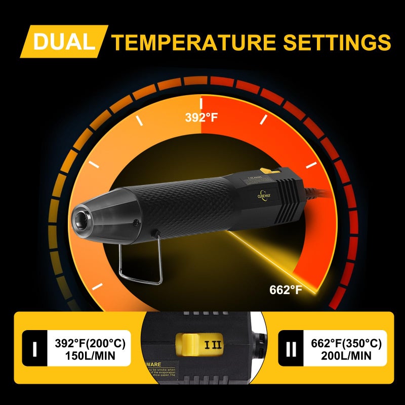 CUBEWAY Mini Heat Gun with 6.56FT Long Cable, CUBEWAY 350W Dual-Temp 392~662°F Heat Shrink Gun with Reflector Nozzle and Shrinking Tubes for Wire Connectors, Small Hot Air Gun for Embossing Crafts - Image 3