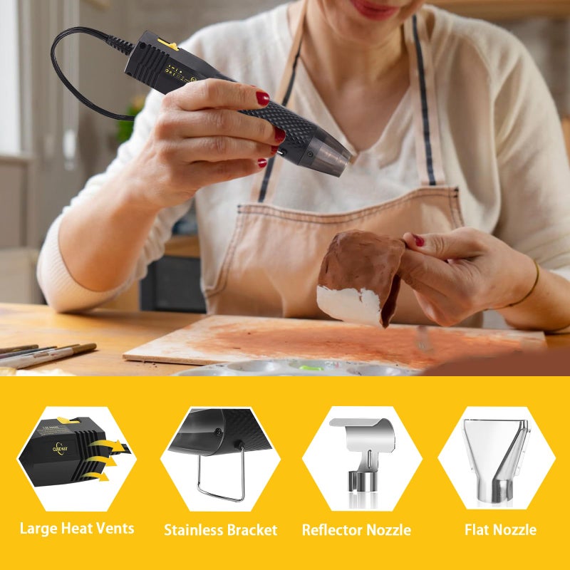 CUBEWAY Mini Heat Gun with 6.56FT Long Cable, CUBEWAY 350W Dual-Temp 392~662°F Heat Shrink Gun with Reflector Nozzle and Shrinking Tubes for Wire Connectors, Small Hot Air Gun for Embossing Crafts - Image 2