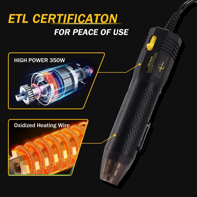 CUBEWAY Mini Heat Gun with 6.56FT Long Cable, CUBEWAY 350W Dual-Temp 392~662°F Heat Shrink Gun with Reflector Nozzle and Shrinking Tubes for Wire Connectors, Small Hot Air Gun for Embossing Crafts - Image 4