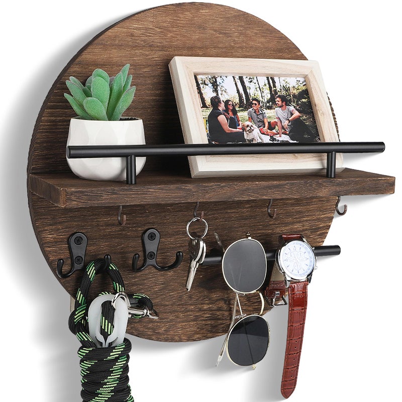 dreampossible Key Holder for Wall Decorative with Shelf and Hooks Unique Mail Organizer Wall Mount with Sunglasses Holder Cute Circular Design Entryway Key Rack Hanger Rustic Home Decor Boho Wall Decor 
