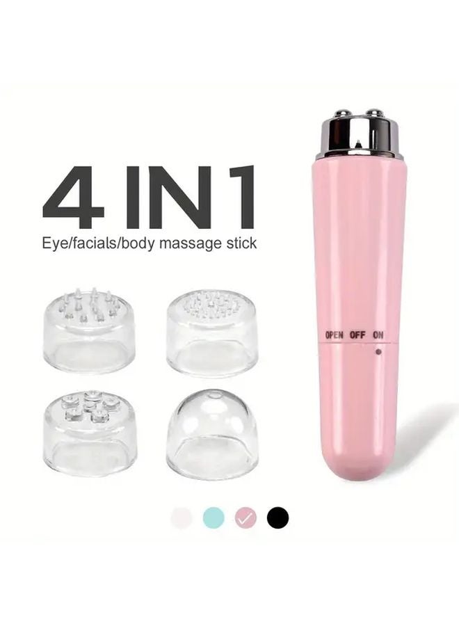 مساج الوجه والعين الوردي مع ٤ رؤوس قابلة للتبديل - محمول ولا يحتاج بطارية - هدية مجانية - Image 1