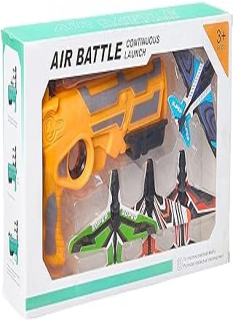 Plastic Air Battle Continuous Launch Gun With 4 Paper Airplane - Multi Color