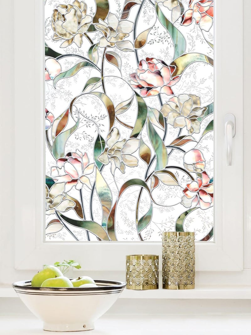 Artscape Begonia | Privacy Window Film with Vibrant Colored Pattern | Non-Adhesive & UV Protection | Easy to Apply & Removable | 24 x 36 Inches | Made in USA - Image 1