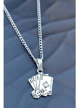 The Collection Antique Silver Plated Dice Detailed Ace of Spades Poker Cards Men's Necklace  - Image 1