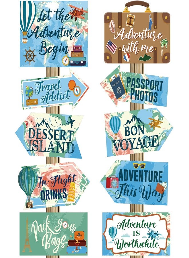 Ysleen 20 Pcs Travel Themed Party Decorations Set Let The Adventure Begin Sign Adventure Signs Bon Voyage Party Decorations for Birthday Baby Shower Travel, 11 x 8 Inch, 11 x 5 Inch(Blue) - Image 1