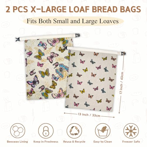 BYTTME 2 Pack Beeswax Bread Bags for Homemade Bread with Zipper, Large 13x17'' Reusable Beeswax Sourdough Bread Storage Bag, Keep Loaves Fresh Longer, Freezer Safe & Airtight, Natural, Zero Waste - Image 3