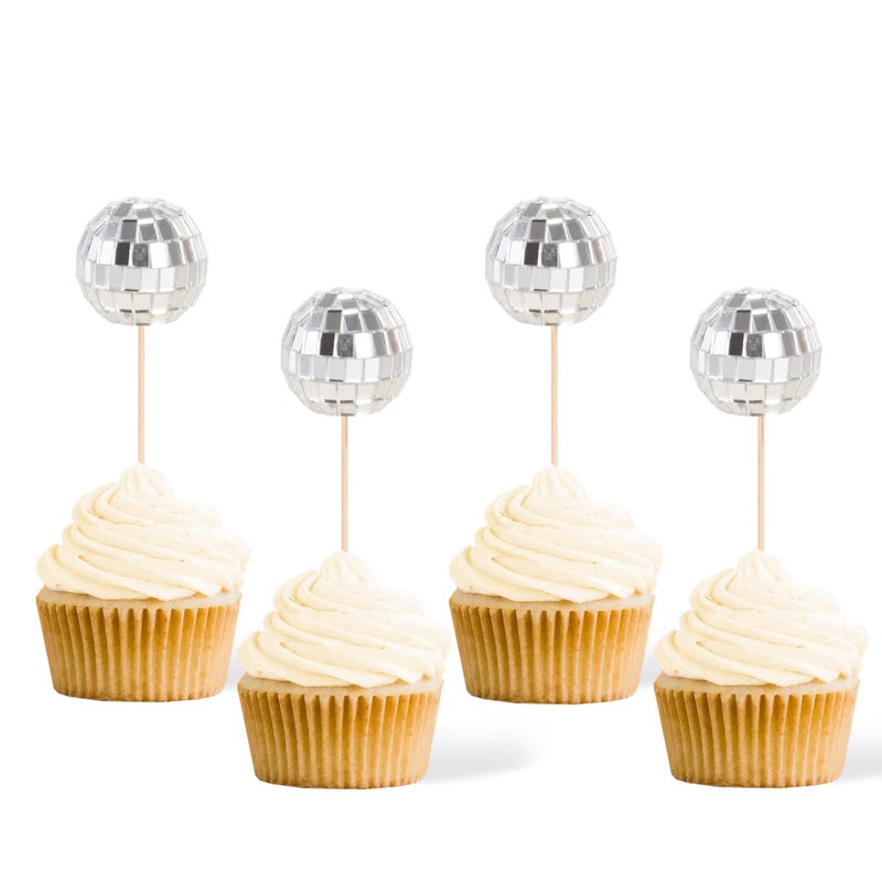 Gexolenu 24 Pcs Disco Ball Cupcake Toppers NO DIY Silver Disco Ball Cupcake Picks Centerpiece Decor for Disco Theme Party 70s Disco Cake Birthday Party Favors Class of 2026 Graduation Decorations - Image 2
