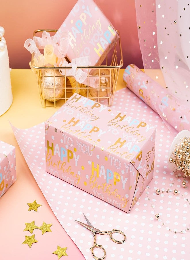 WRAPAHOLIC Reversible Birthday Wrapping Paper - Mini Roll - 17 Inch x 9.8 Feet - Rose Gold Foil and Iridescent Happy Birthday Wrapping Paper for Girls, Women, Baby Shower - Image 5