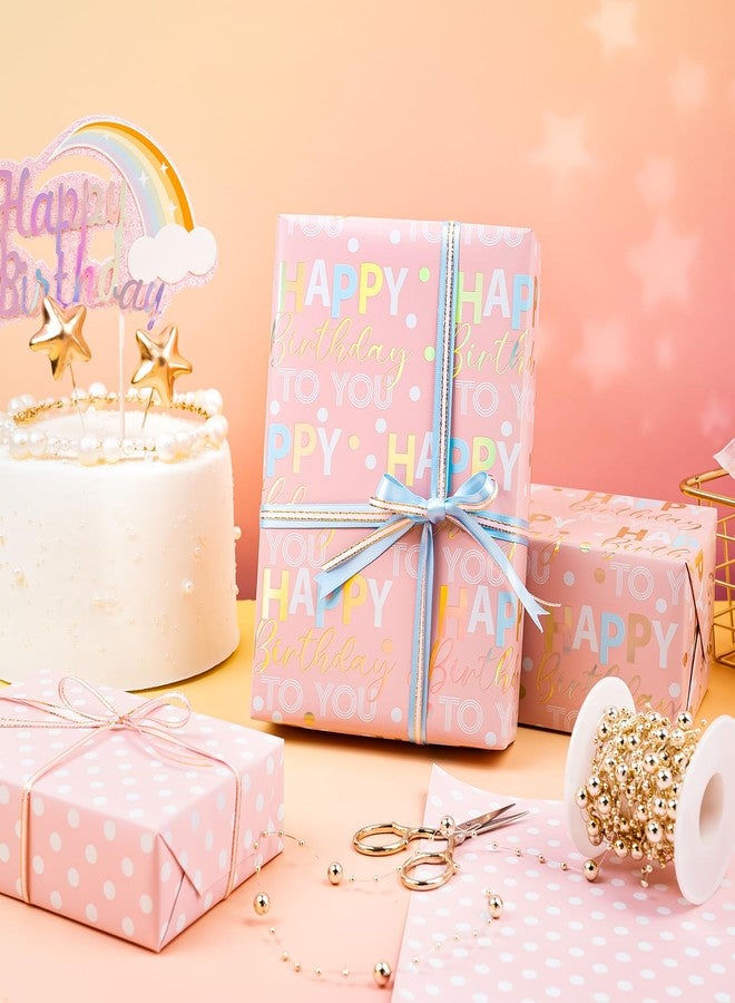 WRAPAHOLIC Reversible Birthday Wrapping Paper - Mini Roll - 17 Inch x 9.8 Feet - Rose Gold Foil and Iridescent Happy Birthday Wrapping Paper for Girls, Women, Baby Shower - Image 4