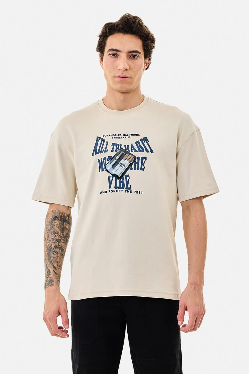 سنيتش Off White Graphic Half Sleeve Oversized Streetwear T-Shirt