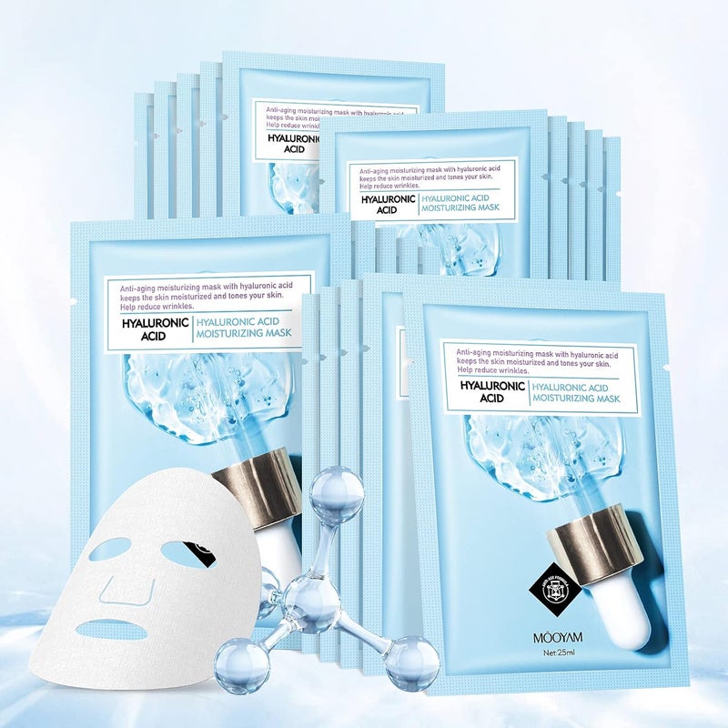YAFUSIPE Face Mask Skin Care Hydrating Anti Aging Facial Mask Hyaluronic Acid Sheet Pack Deep Moisturizing Hydration Facemask Sheets for Women SkinCare Beauty Smoothing Rejuvenating Growing Gifts10 Sheets