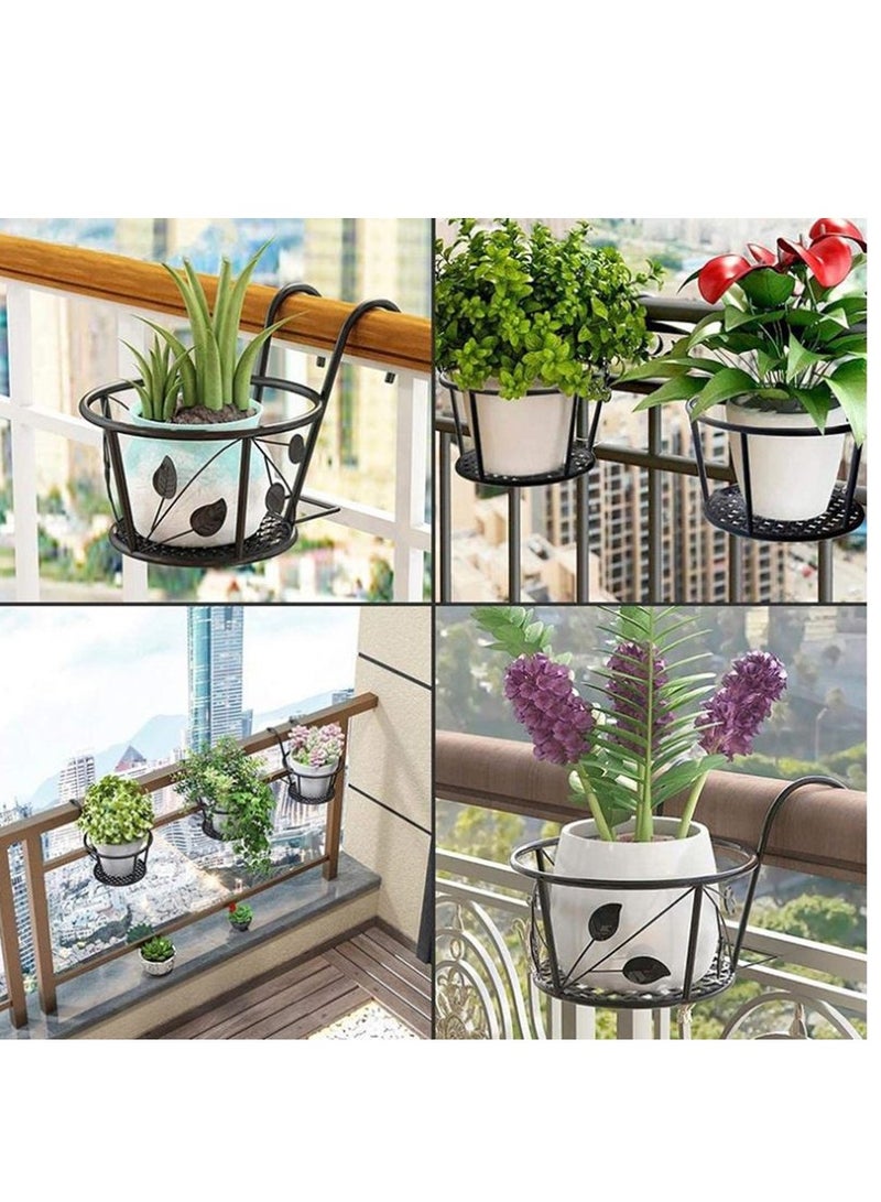 Golden 22cm Metal Hanging Basket Round Flower Pot Garden Pots Balcony Planters Bucket Holders Plant Pot Holder For Porch Fenc (2 Pcs Black)  - Image 2