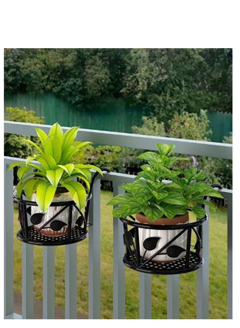 Golden 22cm Metal Hanging Basket Round Flower Pot Garden Pots Balcony Planters Bucket Holders Plant Pot Holder For Porch Fenc (2 Pcs Black)  - Image 1