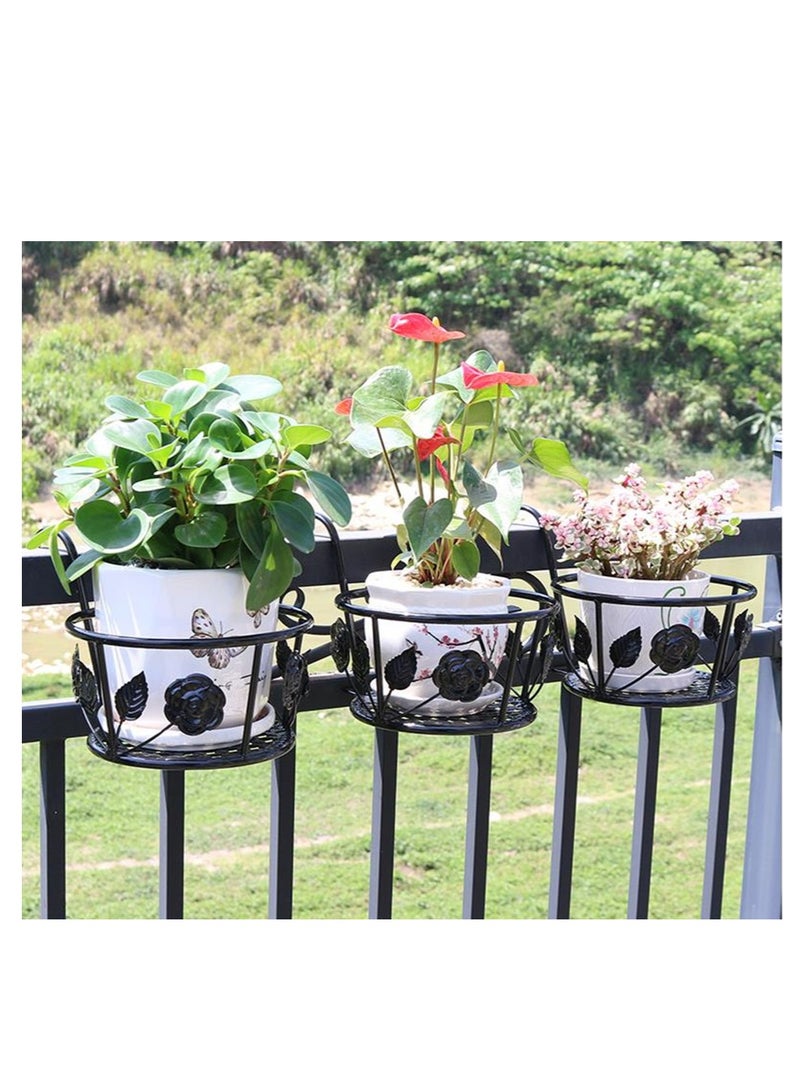 Golden 22cm Metal Hanging Basket Round Flower Pot Garden Pots Balcony Planters Bucket Holders Plant Pot Holder For Porch Fenc (2 Pcs Black)  - Image 3