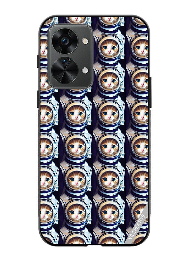 Protective Case Cover For OnePlus Nord 2T Cat Face Inside Astronauts Helmet Pattern Design Multicolour