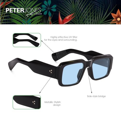 Peter Jones Rectangular Black Frame Unisex Oversized UV/UB Protected Non Polarized Sunglasses (3766BBL) - Image 3