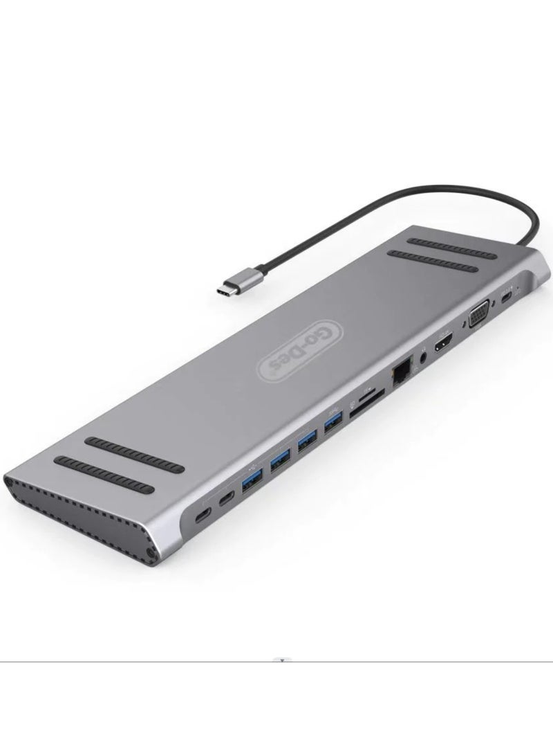 GO-DES 14 In 1 USB C Type-c Hubs Docking Station Silver - Image 1
