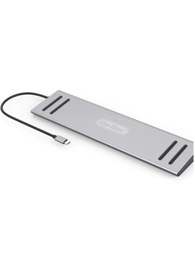 GO-DES 14 In 1 USB C Type-c Hubs Docking Station Silver - Image 2