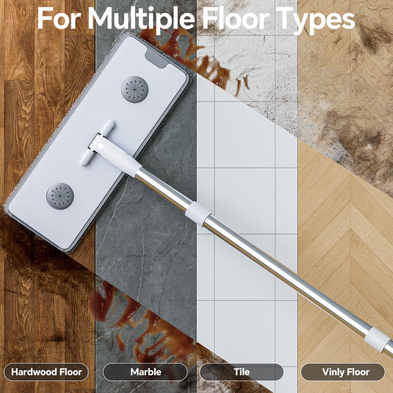 CTIME Large Mop and Bucket Set, Flat Mop and Bucket System, Wall Mop with Adjustable Handle (Max 70.87 Inches), Mops for Floor Cleaning, 6 Washable 15.74'' Microfiber Mop Pads - Image 5