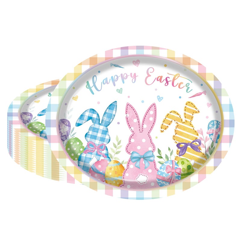 HiEnjoin 30PCS Easter Paper Plates Disposable Oval Bunny Plates Dinner Plates for Happy Easter Party Spring Holiday Supplies - Image 2