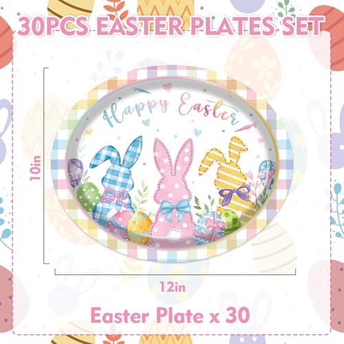 HiEnjoin 30PCS Easter Paper Plates Disposable Oval Bunny Plates Dinner Plates for Happy Easter Party Spring Holiday Supplies - Image 3