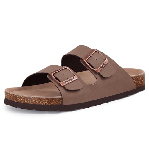 ODOLY Unisex Cork Footbed Slide Sandal, Arch Support Summer Outdoor Sandals with Adjustable Buckle for Women and Men, Brown 42 (10.5 Women/9 Men) - Image 1