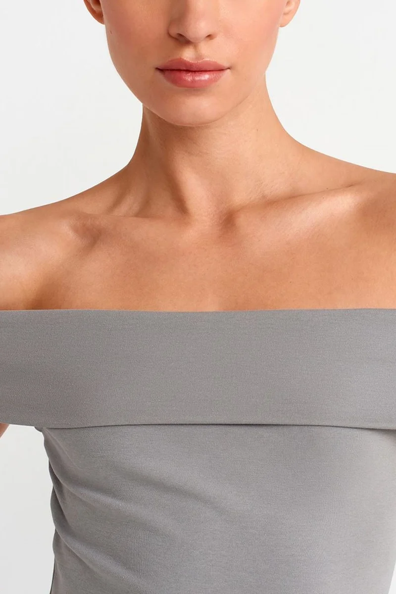 Dilvin Slate Grey DILVIN Bodycon Mini Dress With Off-shoulder Neckline for Women | Best Price UAE