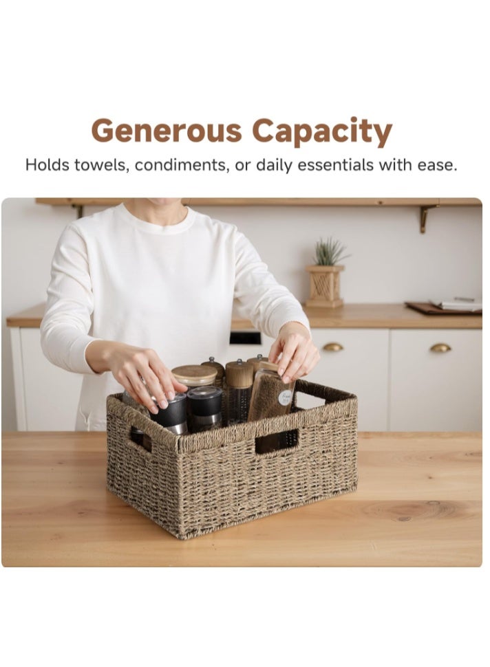 GOGOGO Large Wicker Baskets for Organizing, Seagrass Storage Basket with Built-in Handles for Pantry, Entryway, Living Room, 1 Pack - Image 3