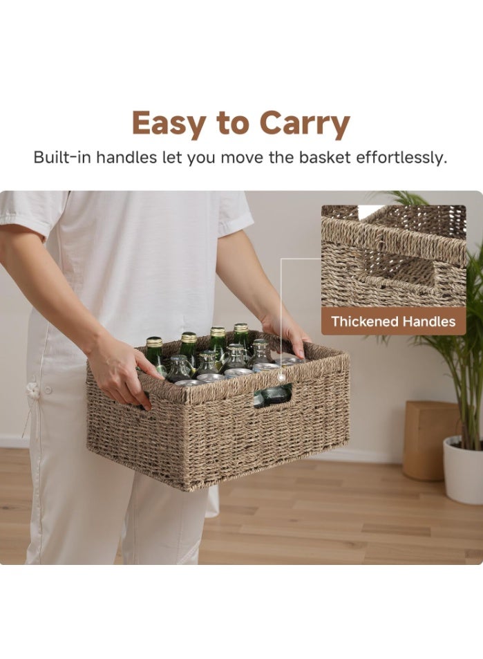 GOGOGO Large Wicker Baskets for Organizing, Seagrass Storage Basket with Built-in Handles for Pantry, Entryway, Living Room, 1 Pack - Image 2