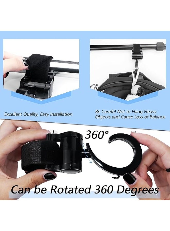 2-Pack Universal Heavy Duty Stroller Hooks - 360° Rotating Multi-Functional Hanger for Diaper Bags & Shopping - Anti-Slip Secure Pushchair Clips for Strollers, Car Seats & Wheelchairs - Black - Image 2