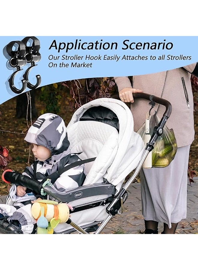 2-Pack Universal Heavy Duty Stroller Hooks - 360° Rotating Multi-Functional Hanger for Diaper Bags & Shopping - Anti-Slip Secure Pushchair Clips for Strollers, Car Seats & Wheelchairs - Black - Image 5