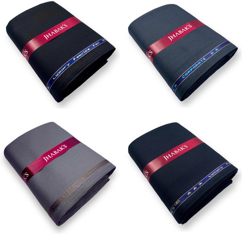 JHABAK'S Solid Unstitched Viscose Rayon Self Design Trouser Fabric - 1.30 meters (Pack of 4) K, Multicolour - Image 1