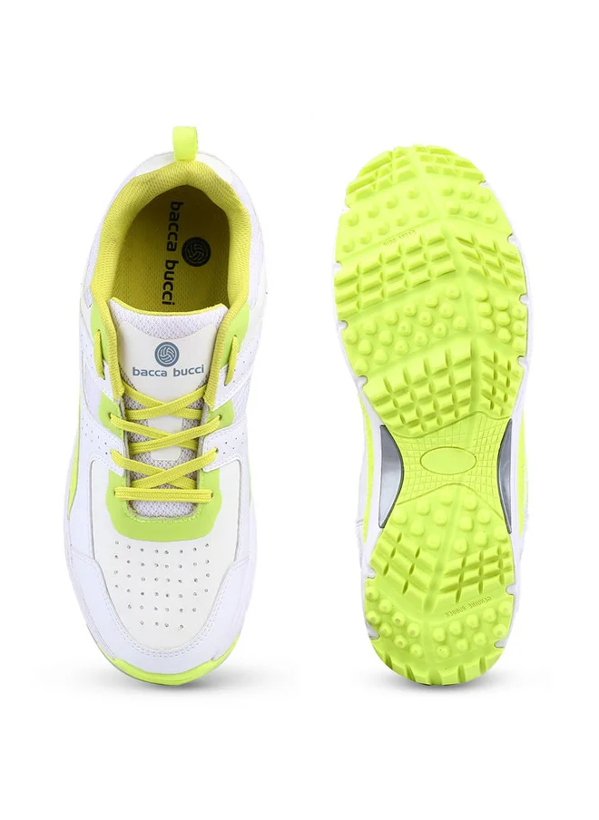 باكا بوتشي White & Yellow Cricket Shoes for Men