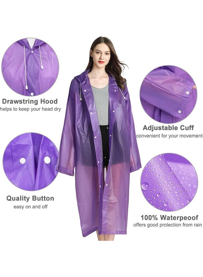 Reusable Adults Raincoats,Rain Ponchos with Hood Drawstring, Lightweight Rain Coat Waterproof 145LX68CM (Purple) - Image 3