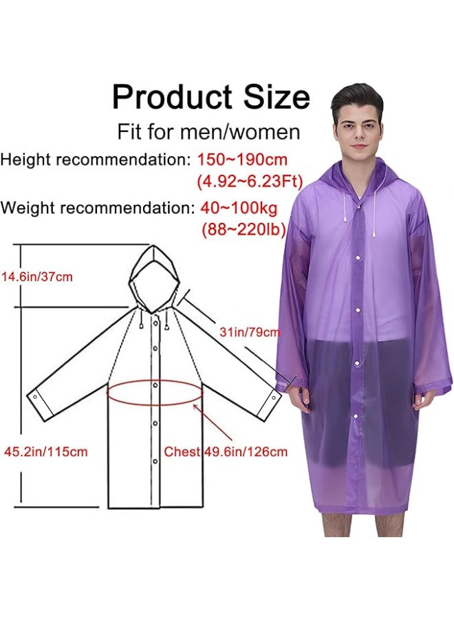 Reusable Adults Raincoats,Rain Ponchos with Hood Drawstring, Lightweight Rain Coat Waterproof 145LX68CM (Purple) - Image 2